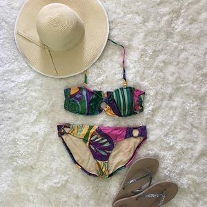 Mark. Floral/Tropical Bandeau Bikini Swimsuit Set